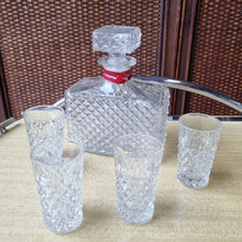 Load image into Gallery viewer, 5 PIECE VERMONT CUT GLASS DECANTER SHERRY SET WITH LEATHER HOLDER