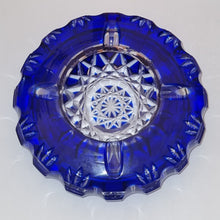 Load image into Gallery viewer, VINTAGE COBALT BLUE & CLEAR CUT GLASS CRYSTAL ASHTRAY
