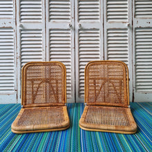 Load image into Gallery viewer, PAIR OF VINTAGE FOLDING CANE & RATTAN BEACH CHAIRS