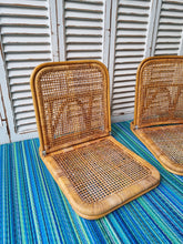 Load image into Gallery viewer, PAIR OF VINTAGE FOLDING CANE & RATTAN BEACH CHAIRS
