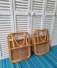 Load image into Gallery viewer, PAIR OF VINTAGE FOLDING CANE & RATTAN BEACH CHAIRS