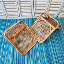 Load image into Gallery viewer, PAIR OF VINTAGE FOLDING CANE & RATTAN BEACH CHAIRS