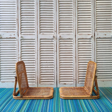 Load image into Gallery viewer, PAIR OF VINTAGE FOLDING CANE & RATTAN BEACH CHAIRS