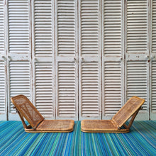 Load image into Gallery viewer, PAIR OF VINTAGE FOLDING CANE & RATTAN BEACH CHAIRS