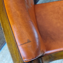 Load image into Gallery viewer, 2 VINTAGE BLACKWOOD AND AMBER VINYL ARMCHAIRS BY BENDIX. PRICE IS EACH.