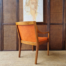 Load image into Gallery viewer, 2 VINTAGE BLACKWOOD AND AMBER VINYL ARMCHAIRS BY BENDIX. PRICE IS EACH.