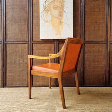 Load image into Gallery viewer, 2 VINTAGE BLACKWOOD AND AMBER VINYL ARMCHAIRS BY BENDIX. PRICE IS EACH.