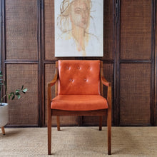 Load image into Gallery viewer, 2 VINTAGE BLACKWOOD AND AMBER VINYL ARMCHAIRS BY BENDIX. PRICE IS EACH.