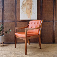 Load image into Gallery viewer, 2 VINTAGE BLACKWOOD AND AMBER VINYL ARMCHAIRS BY BENDIX. PRICE IS EACH.