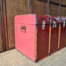 Load image into Gallery viewer, VINTAGE METAL & BENTWOOD STEAMER TRUNK BLANKET BOX CHEST