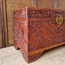 Load image into Gallery viewer, VINTAGE CARVED TEAK TRUNK BLANKET BOX CHEST