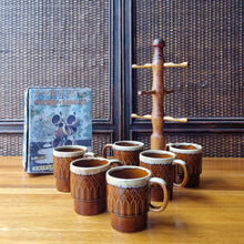 Load image into Gallery viewer, VINTAGE SET OF 6 MADE IN JAPAN STACKING MUGS & MUG STAND.