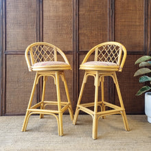 Load image into Gallery viewer, PAIR OF VINTAGE CANE SWIVEL KITCHEN STOOLS