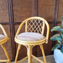 Load image into Gallery viewer, PAIR OF VINTAGE CANE SWIVEL KITCHEN STOOLS