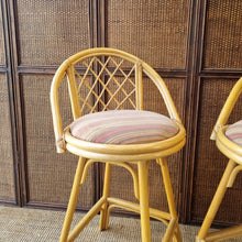 Load image into Gallery viewer, PAIR OF VINTAGE CANE SWIVEL KITCHEN STOOLS