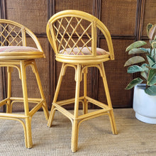 Load image into Gallery viewer, PAIR OF VINTAGE CANE SWIVEL KITCHEN STOOLS