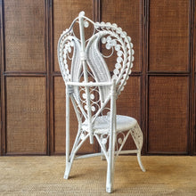 Load image into Gallery viewer, WHITE WICKER PEACOCK BEDROOM CHAIR.