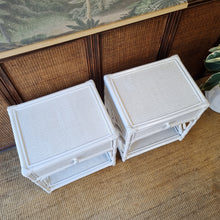 Load image into Gallery viewer, PAIR OF WHITE CANE & RATTAN BEDSIDE TABLES