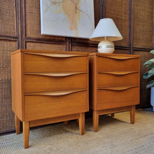 Load image into Gallery viewer, VINTAGE PAIR OF TEAK BEDSIDE DRAWERS BY RELIANCE FURNITURE