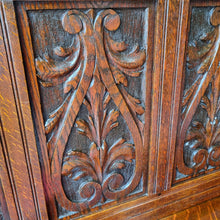 Load image into Gallery viewer, ANTIQUE ENGLISH CARVED OAK SETTLE HALL SEAT WITH STORAGE