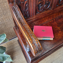 Load image into Gallery viewer, ANTIQUE ENGLISH CARVED OAK SETTLE HALL SEAT WITH STORAGE