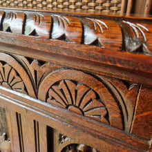 Load image into Gallery viewer, ANTIQUE ENGLISH CARVED OAK SETTLE HALL SEAT WITH STORAGE