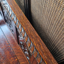 Load image into Gallery viewer, ANTIQUE ENGLISH CARVED OAK SETTLE HALL SEAT WITH STORAGE