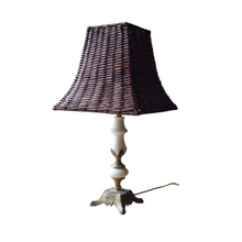 Load image into Gallery viewer, VINTAGE ALABASTER, BRASS & RATTAN TABLE LAMP