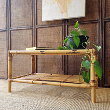 Load image into Gallery viewer, LARGE CANE COFFEE TABLE WITH GLASS TOP