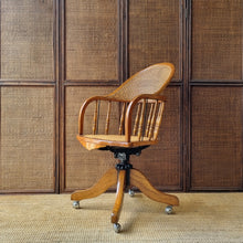 Load image into Gallery viewer, OAK BENTWOOD & RATTAN SWIVEL OFFICE CHAIR