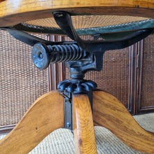 Load image into Gallery viewer, OAK BENTWOOD & RATTAN SWIVEL OFFICE CHAIR
