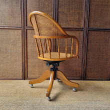 Load image into Gallery viewer, OAK BENTWOOD & RATTAN SWIVEL OFFICE CHAIR