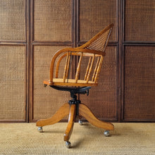 Load image into Gallery viewer, OAK BENTWOOD & RATTAN SWIVEL OFFICE CHAIR