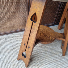 Load image into Gallery viewer, VINTAGE ARTS & CRAFTS OCCASSIONAL TABLE, WITH OAK BASE AND BRASS TOP