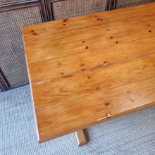 Load image into Gallery viewer, VINTAGE SOLID PINE TRESTLE STYLE RUSTIC FARMHOUSE REFECTORY TABLE