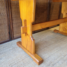 Load image into Gallery viewer, VINTAGE SOLID PINE TRESTLE STYLE RUSTIC FARMHOUSE REFECTORY TABLE