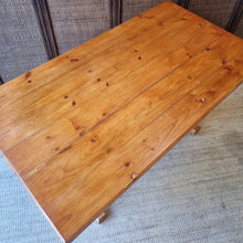Load image into Gallery viewer, VINTAGE SOLID PINE TRESTLE STYLE RUSTIC FARMHOUSE REFECTORY TABLE