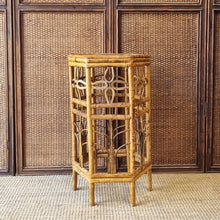 Load image into Gallery viewer, VINTAGE CANE RATTAN HEXAGONAL PLANT STAND SIDE TABLE