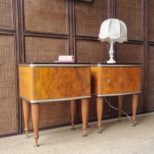 Load image into Gallery viewer, PAIR OF VINTAGE BURL BEDSIDE CABINETS