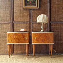 Load image into Gallery viewer, PAIR OF VINTAGE BURL BEDSIDE CABINETS