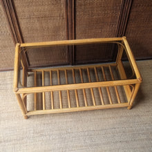 Load image into Gallery viewer, LARGE VINTAGE CANE COFFEE TABLE WITH GLASS TOP