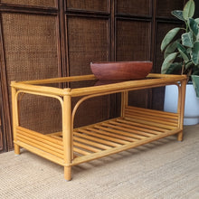 Load image into Gallery viewer, LARGE VINTAGE CANE COFFEE TABLE WITH GLASS TOP