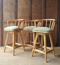 Load image into Gallery viewer, SET OF 3 CANE SWIVEL KITCHEN STOOLS BY GARRY MASTERS