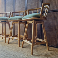 Load image into Gallery viewer, SET OF 3 CANE SWIVEL KITCHEN STOOLS BY GARRY MASTERS