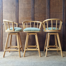 Load image into Gallery viewer, SET OF 3 CANE SWIVEL KITCHEN STOOLS BY GARRY MASTERS
