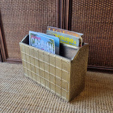 Load image into Gallery viewer, MID CENTURY VINTAGE EMBOSSED BRASS MAGAZINE RACK MADE IN ENGLAND