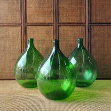 Load image into Gallery viewer, VINTAGE ITALIAN EMERALD GREEN GLASS ONION DEMIJOHNS.