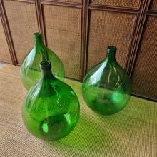 Load image into Gallery viewer, VINTAGE ITALIAN EMERALD GREEN GLASS ONION DEMIJOHNS.