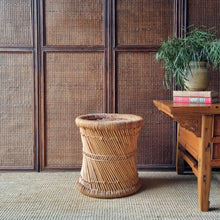 Load image into Gallery viewer, VINTAGE JUTE AND SARKANDA WOOD 'MUDDA' SIDE TABLE / STOOL