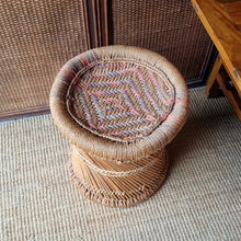 Load image into Gallery viewer, VINTAGE JUTE AND SARKANDA WOOD 'MUDDA' SIDE TABLE / STOOL